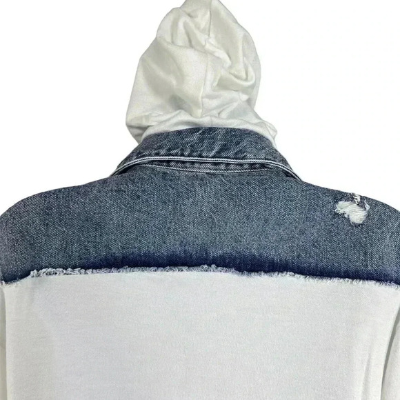 Bailey 44 Womens L Denim White Super Soft Stretchy Arms Hood Back Hidden Zipper - Picture 9 of 16